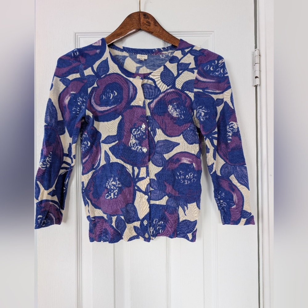 J Crew Floral Blue and Purple cardigan